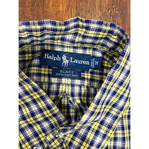 Ralph Lauren Blake Mens M Plaid Blue Yellow White Cotton Short Sleeve Shirt